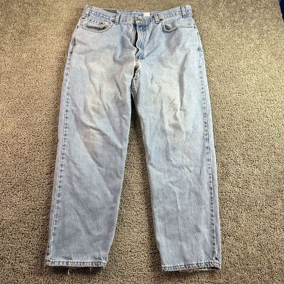 VINTAGE 90s Levis 550 Jeans Mens 40 Relaxed Fit Light Wash 40x30 FLAW - Picture 1 of 12
